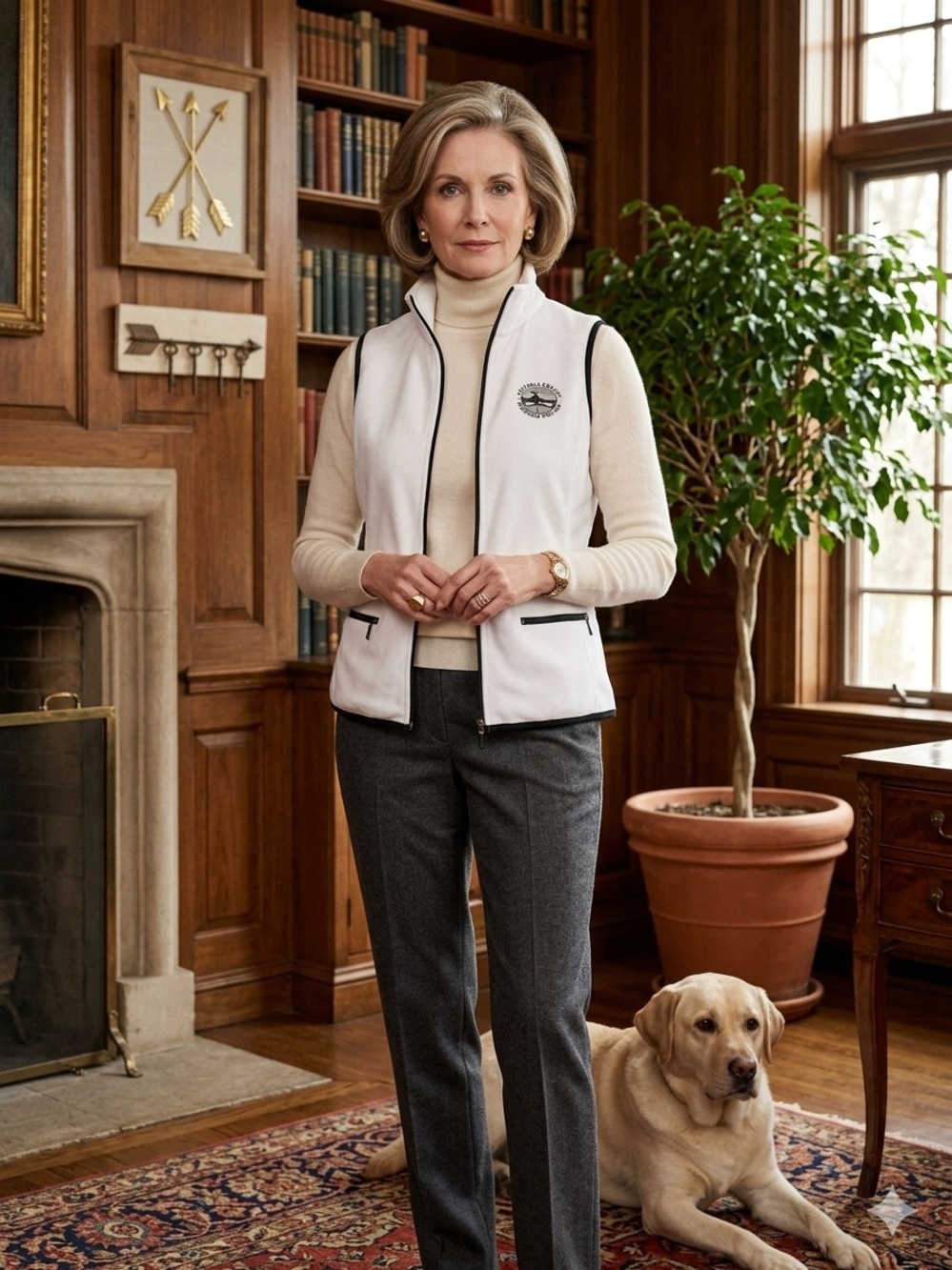 Women's Cream Quilted Vest with Contrast Trim - Classic Layering Vest